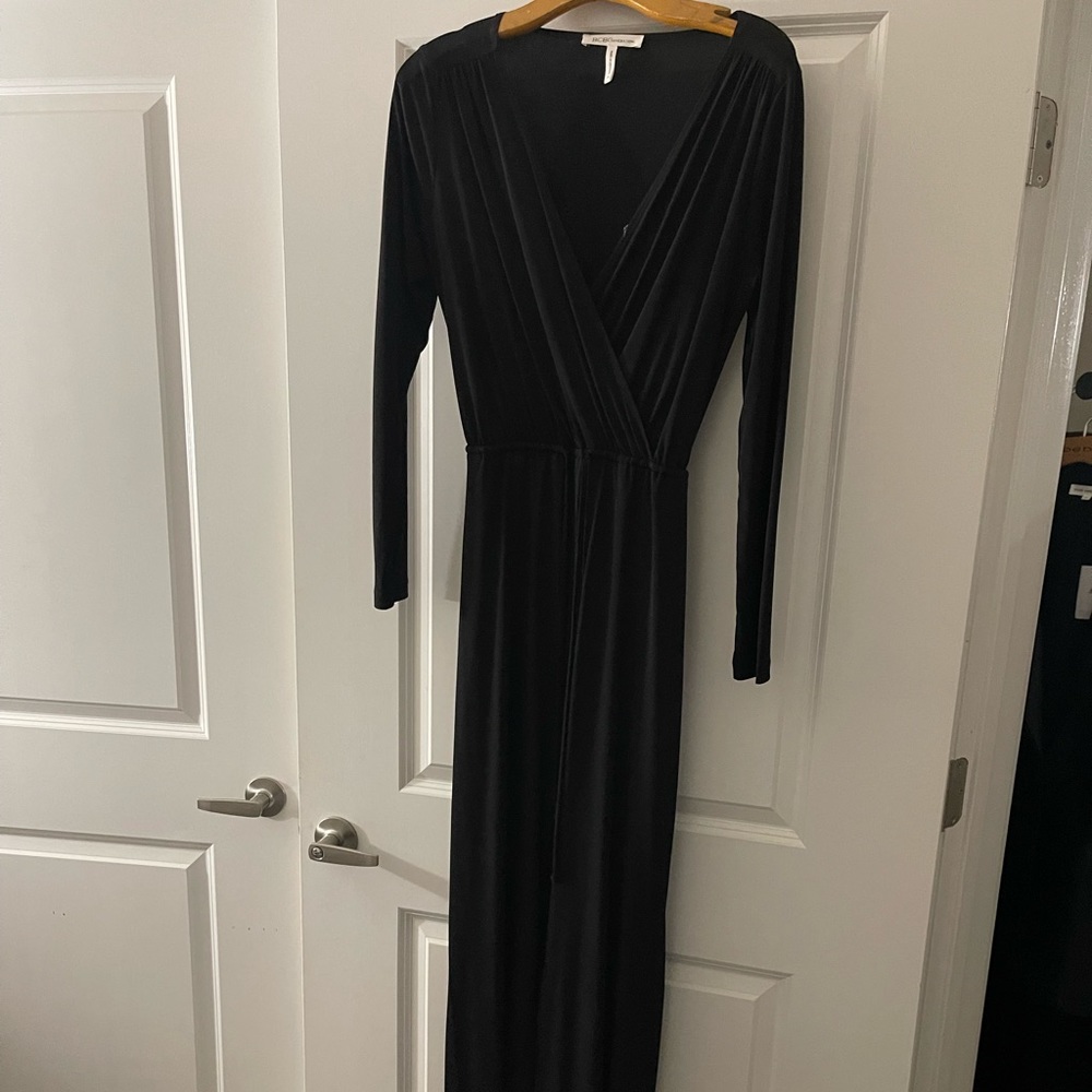 Deep V Long Sleeve Black Jumpsuit